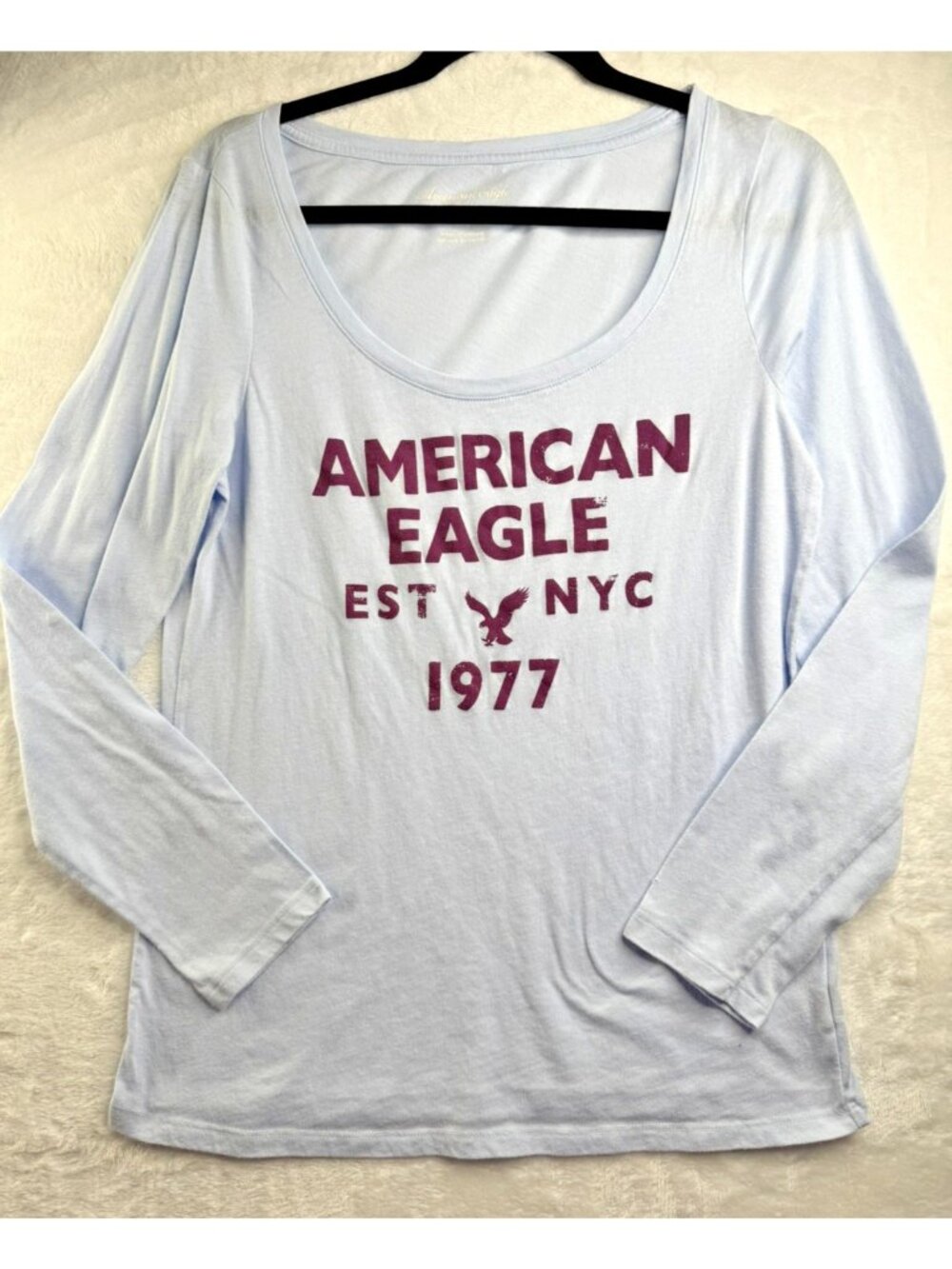 American Eagle Outfitters Size L Pale Blue Long Sleeve Scoop Neck